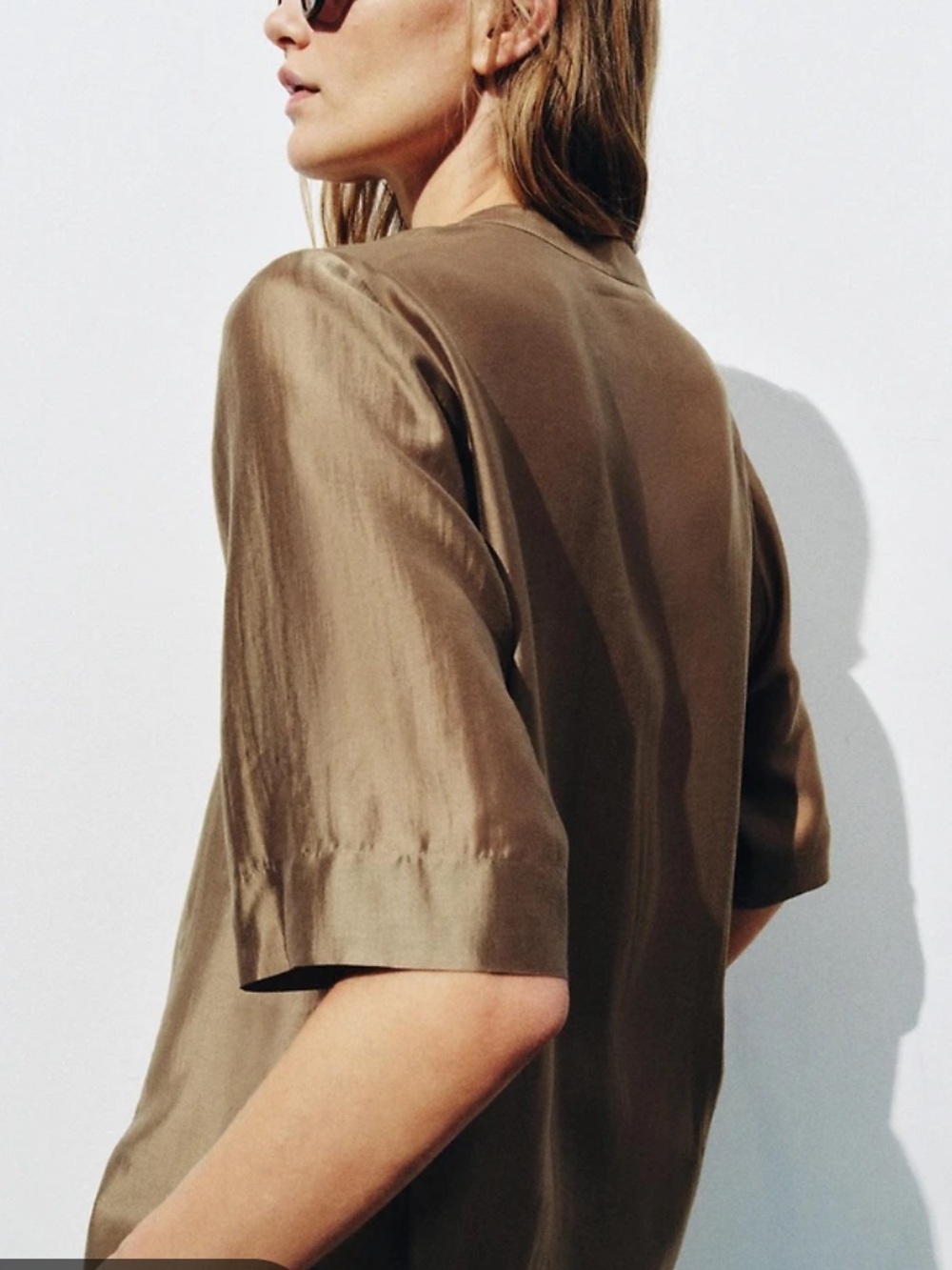 Zara Olive Short-Sleeve Satin-Look Top